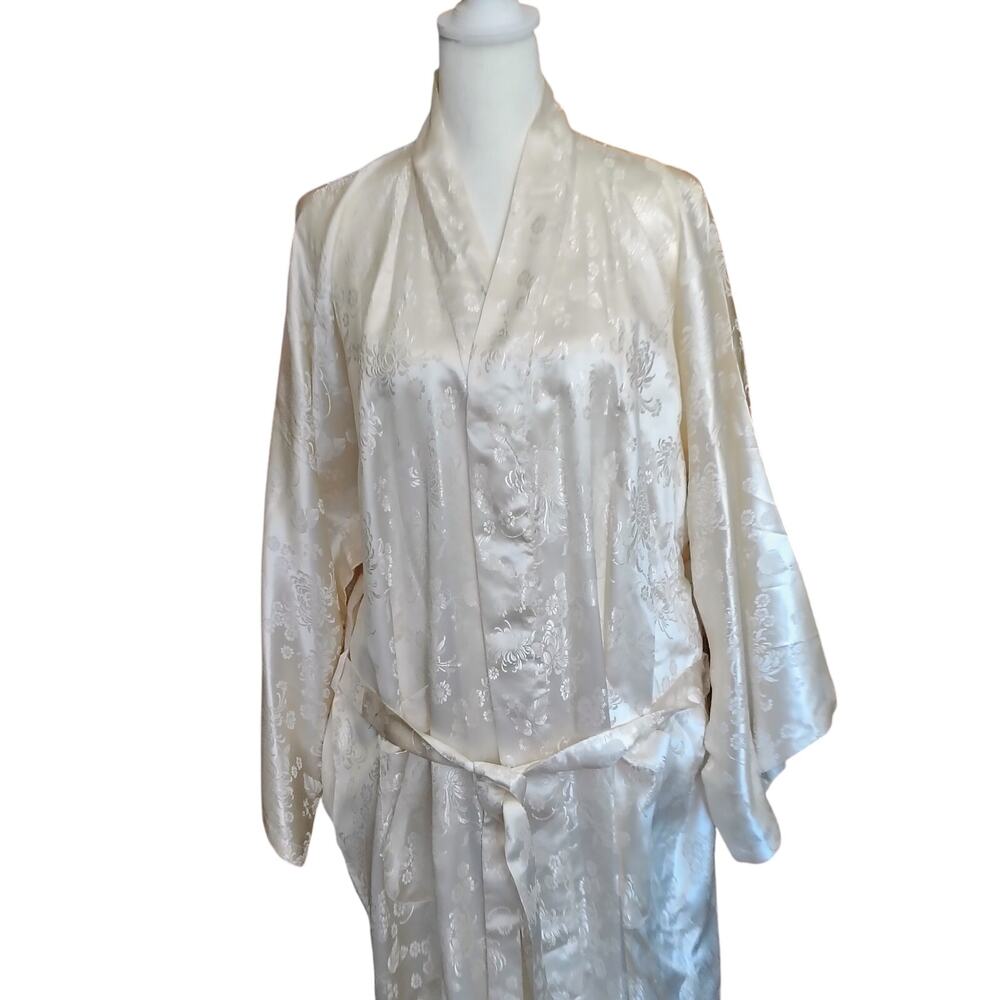 Silver Lake 100% Silk Jacquard Robe XL NOS Ivory - Picture 2 of 16